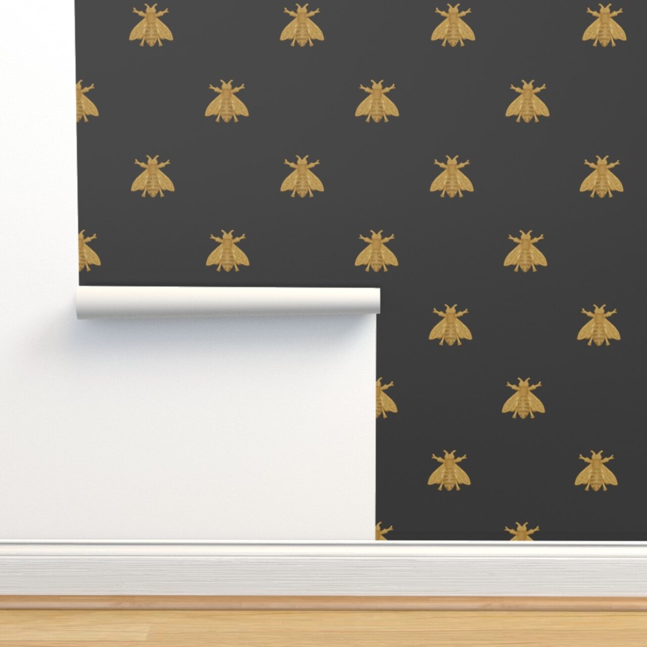 Gold Bee Historical French Napoleon Antique Style Bug Insect Custom Pre-pasted Wallpaper by Spoonflower Pre-Pasted Wallpaper 2FT Wide